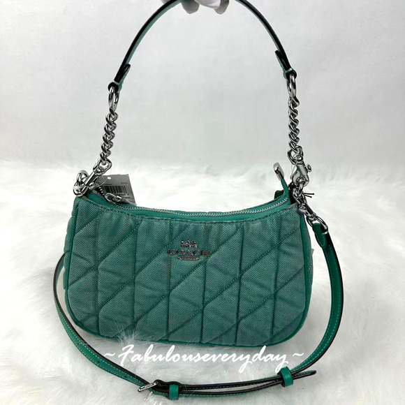 Coach Teri Shoulder Bag Crossbody In Quilted Denim/Green CBG86 NWT - Picture 1 of 11
